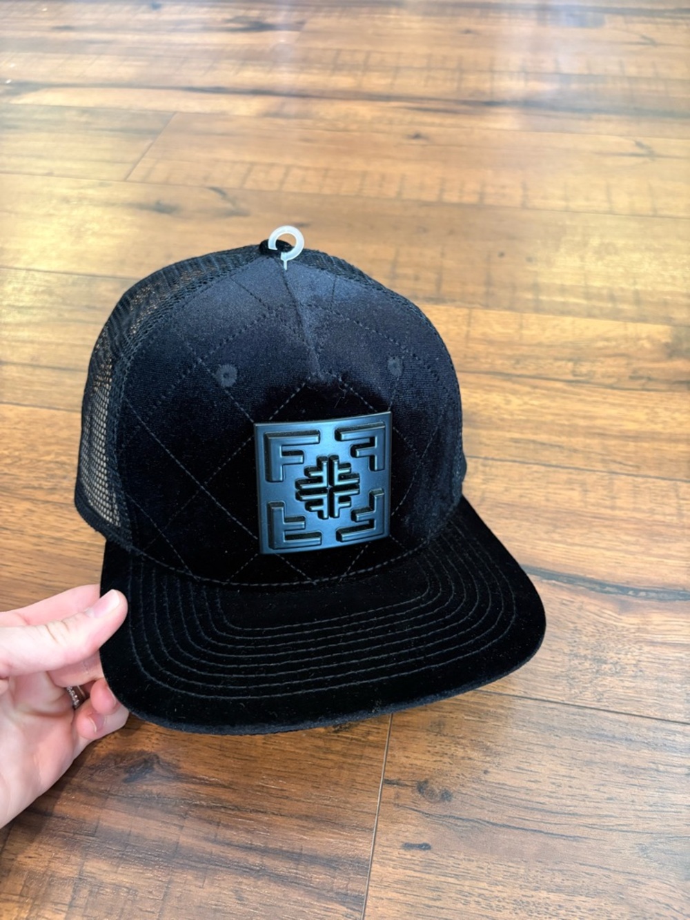 Alain Fagnidi Walk By F8ith Velvet Mesh Back Hat Flat Bill Black NWT